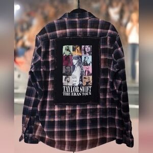 Upcycled TAYLOR SWIFT EEAS TOUR distressed Plaid Flannel